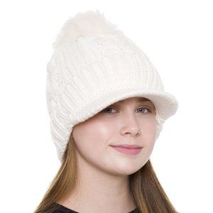 COPY - COMFY LUXE WOMENS WHITE LUXURY SOFT KNITTED HAT FAUX FUR POM-POM & SHERP…